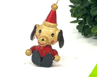 Perrito de madera en miniatura vintage con gorro de Papá Noel, PIEZA, Adorno navideño en miniatura My40YearCollection