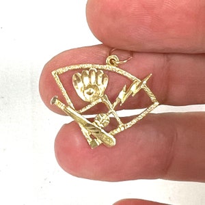 Vintage 14k Gold Baseball Field Charm: Bat, Glove, Diamond
