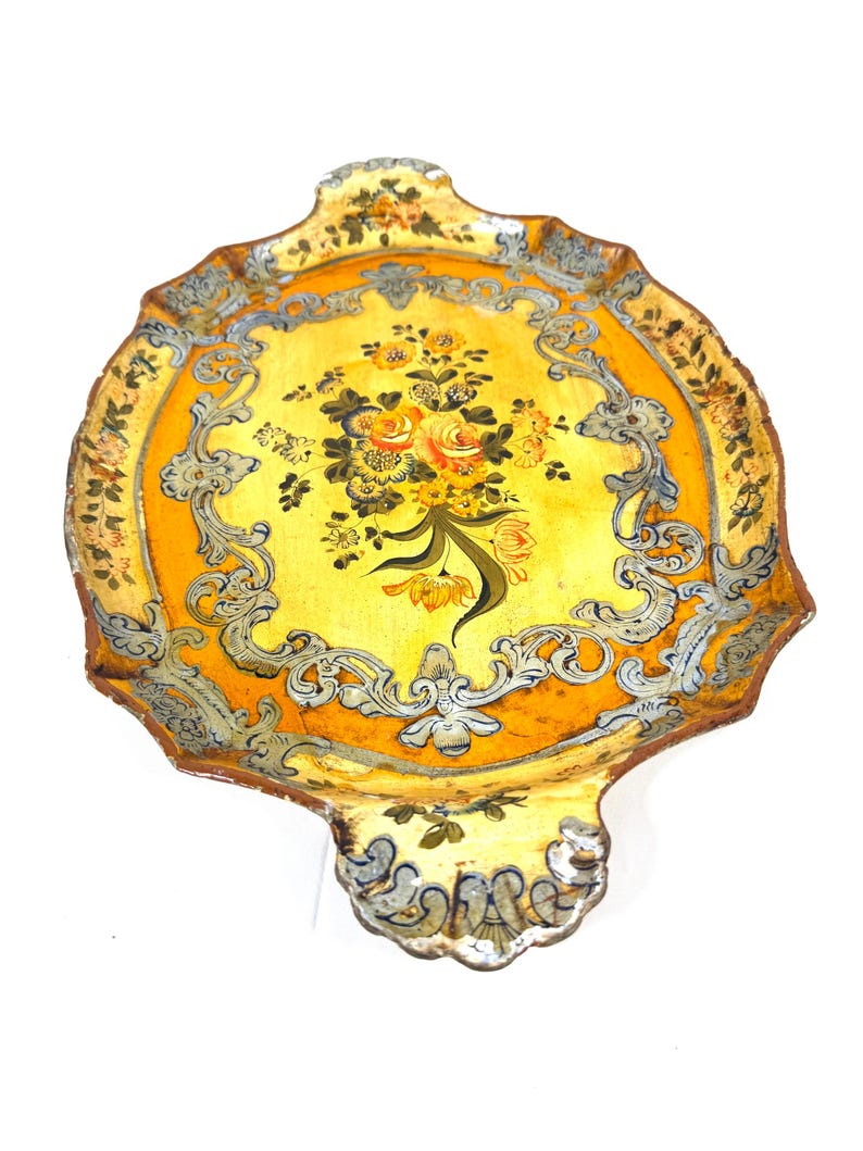 Vintage Italian Florentine Tole Tray Hand Painted Gold Gilt Serving ...