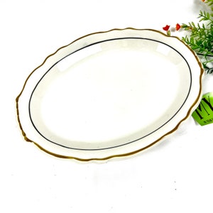 Vintage Homer Laughlin Best China Oval Serving Platter Black Verge Mustard Trim 12.5" Dinnerware My40YearCollection