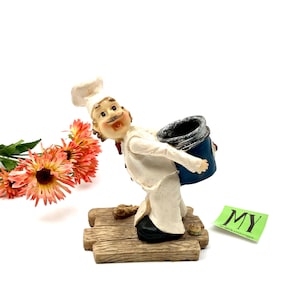 Vintage Chef Figurine: Resin Utensil/Napkin Holder Kitchen Decor