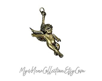 Vintage Cherub Angel Charm – Sterling Silver Winged Angel Pendant