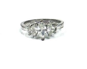 Vintage Avon Silver Tone Ring – Marquise CZ Engagement Style, Size 6.25