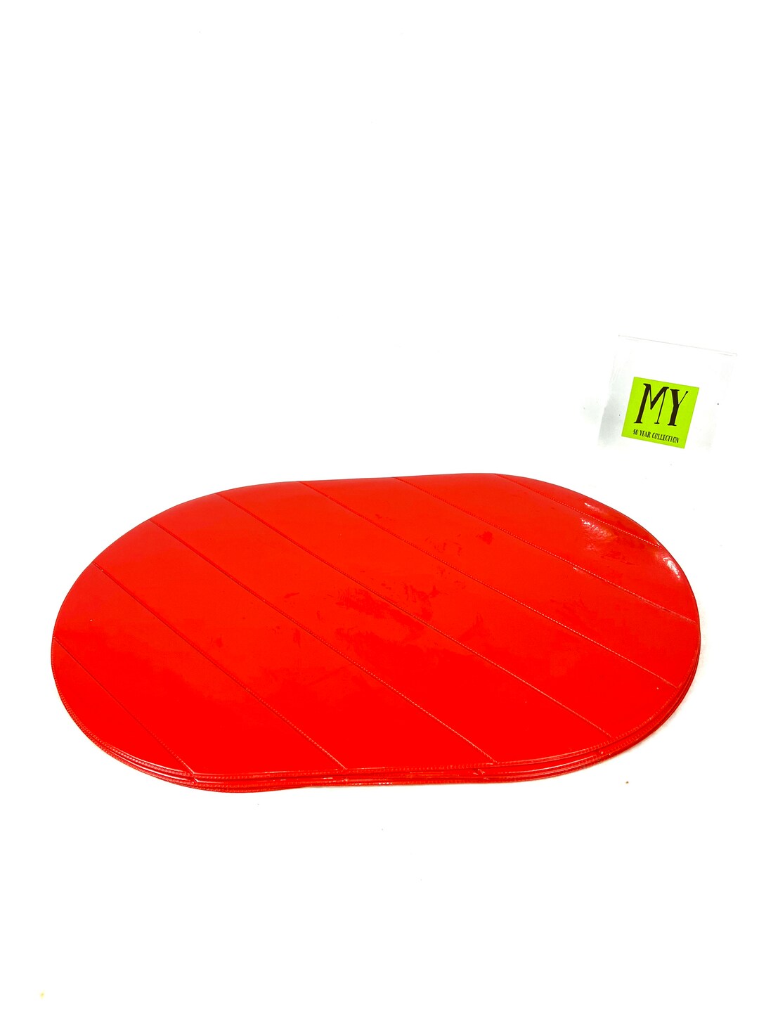 Vintage Placemats Set of 6 Retro Red Vinyl Oval Placemats With Diagonal