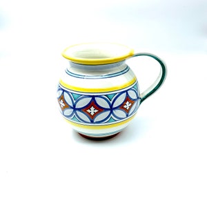 Vintage Italian Pottery Round Pitcher with Handle Geometric Pattern Shabby Chic Decor Utensil Holder