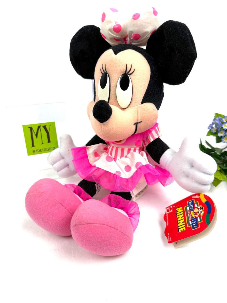 Vintage 1990-tals Mattel Minnie Mouse plysch med etiketter Mickeys prylar för barn bild 13