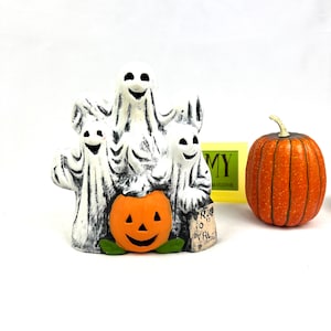 Vintage Halloween Three Happy Ghosts with Pumkin Tealight Candle Holder - Halloween Decor - My40YearCollection