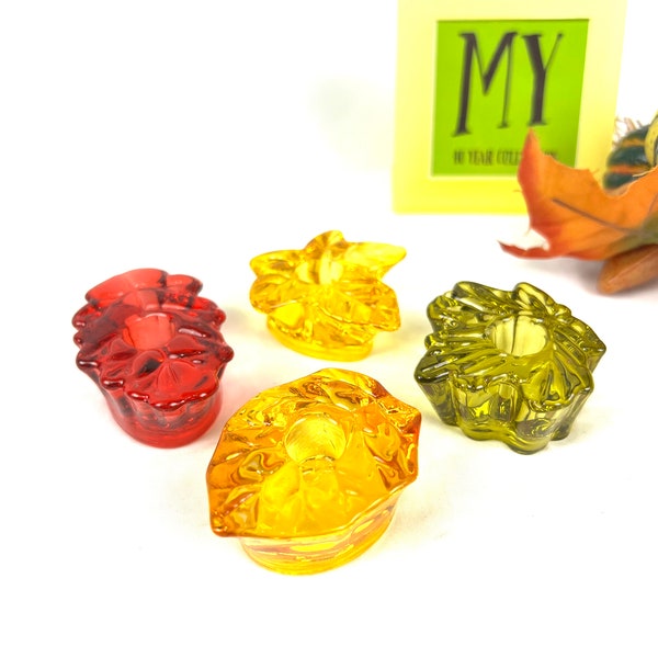 Vintage Mini Candleholders - 4 Leafshaped Glass Mini Candleholders - William Sonoma - Fall Decor - My40YearCollection