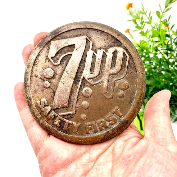 Antique 7UP Brass Sidewalk Marker: Soda Advertising Collectible - Etsy