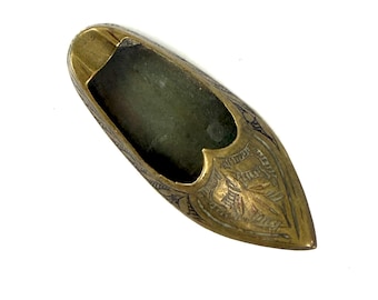 Engraved Brass Shoe Ashtray, Vintage Smoking Collectible, M. BRINUS Mark
