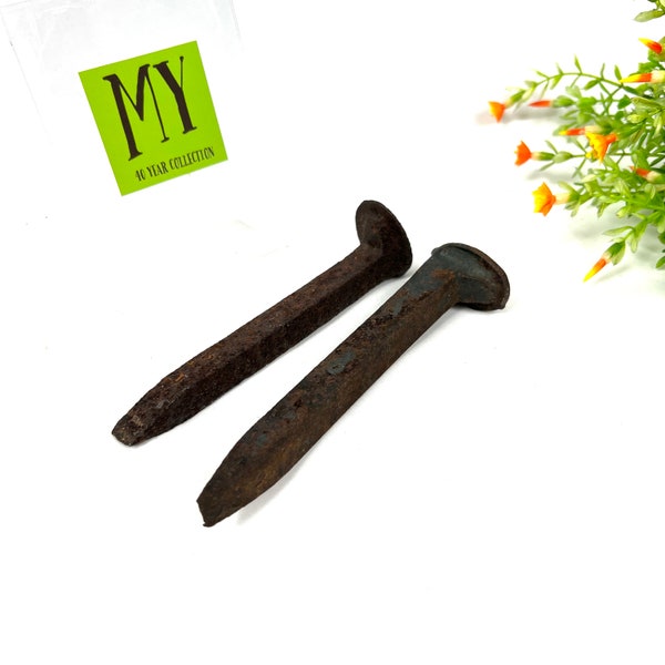 Vintage Pair of Rusty Railroad Rail Spike Nails - Industrial Rustic Decor - Train Railroad Parts - Mancave - My40YearCollection