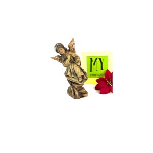 Vintage Italian Angel Figurine: Gold Tone Resin Flute Player