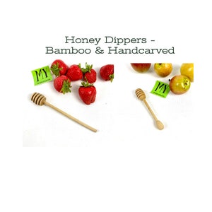 Vintage Honey Dipper Set: Bamboo and Hand Carved Wood