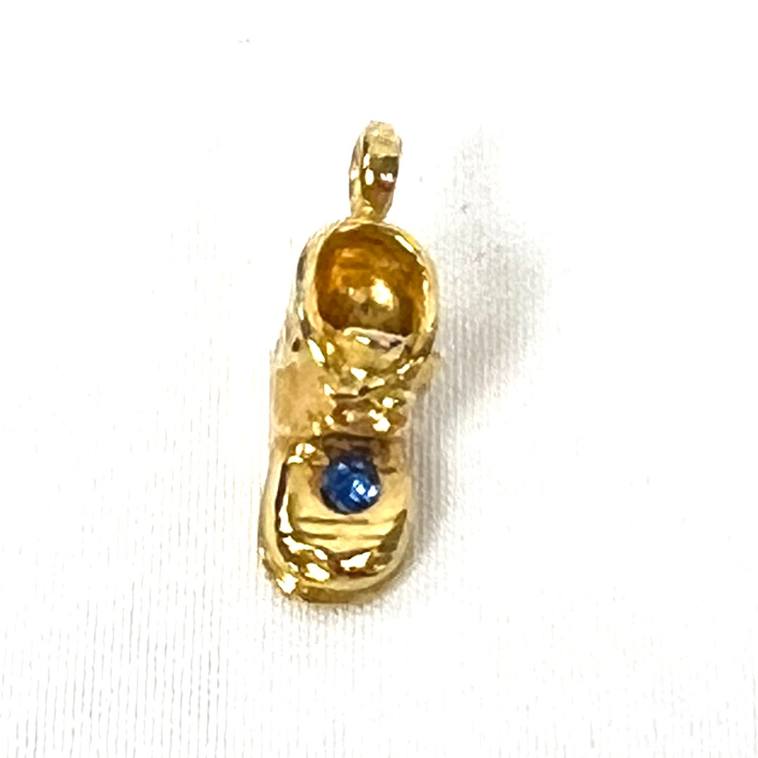 Vintage Avon Gold Tone Baby Bootie Charm Blue Turquoise Etsy