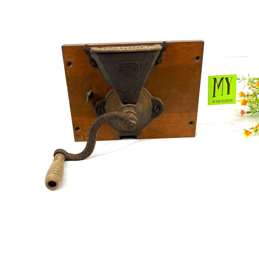 Antique Coffee Grinder Brighton Wall Mount Cast Iron Original Board