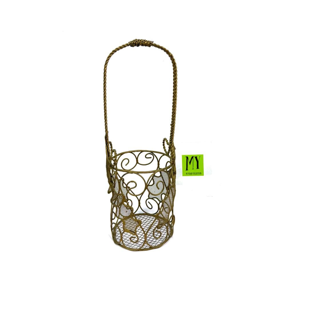 Vintage Gold Tone Wire Wine Bottle Holder Basket Ornate Scrollwork ...