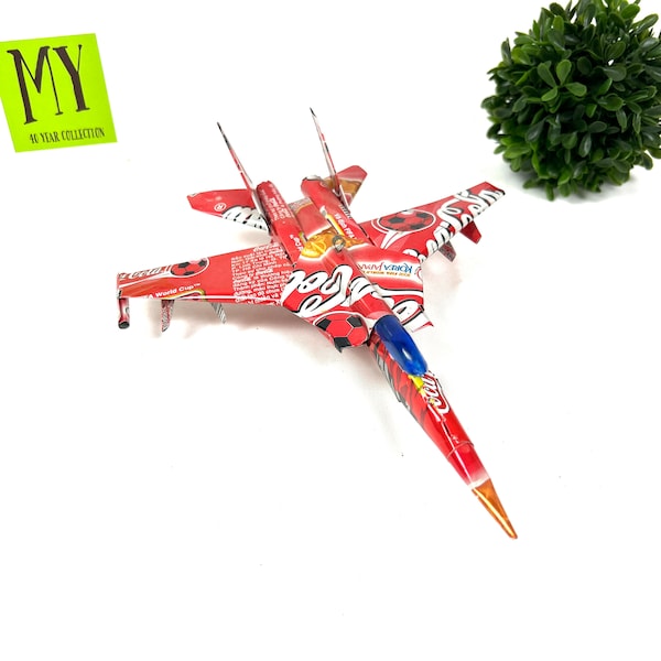 Vintage Coca Cola Tin Fighter Jet Airplane - Collectible - Artisan Recycled Coca Cola Can - Model Toy - Kid Room Decor - My40YearCollection