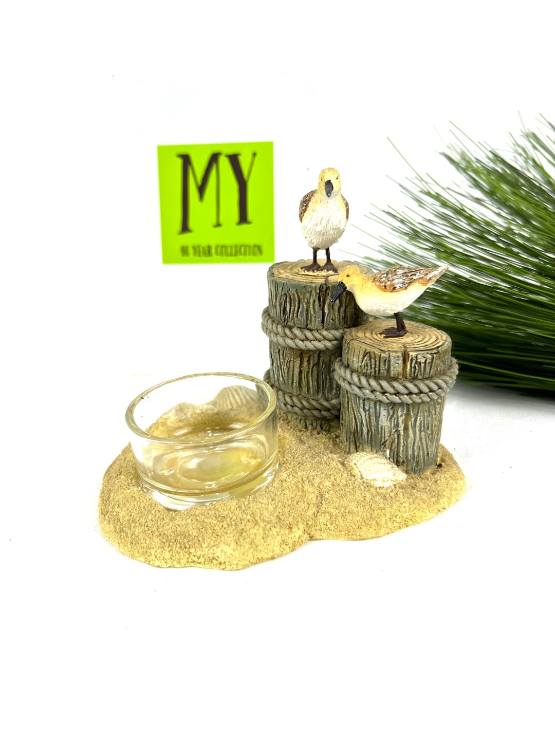 Vintage Candle Holder Yankee Candle Seagulls on Post With Seashells