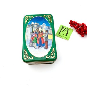 Vintage Holiday Classic Tin Canister by Hershey Chocolate Town USA Green Tin with Carolers Christmas Tin Gift Box My40YearCollection
