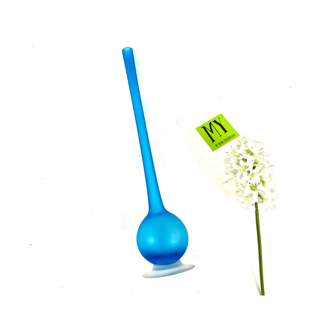 Beautiful Mid Century Carl Moretti Aqua Blue Frosted Glass Ball Bud