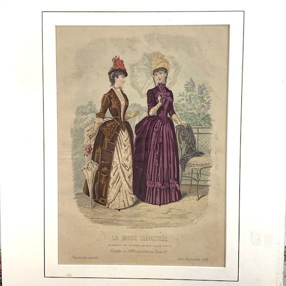 1886 La Mode Illustree Print: Hand-colored Victorian Fashion Plate