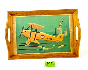 Vintage Wooden Decorative "Biplane" Tray Lightweight Display Tray Biplane Decor Man Cave Kid Room Decor My40YearCollection