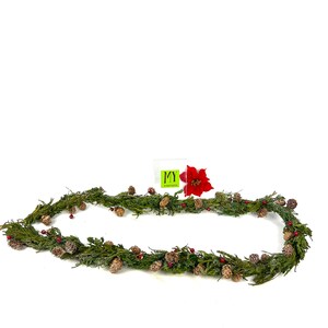 Vintage Christmas Garland - Faux Pine Mini Pinecones Red Holly - Wall Hanging Fireplace Mantle garland Decor - My40Yearcollection