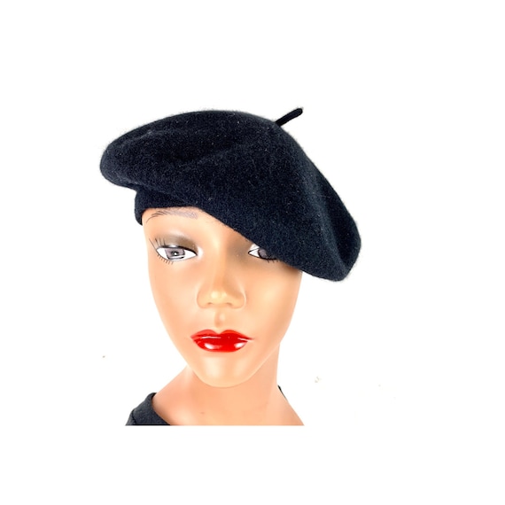 Vintage Black Cashmere French Beret 