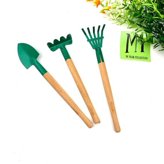 Loisir créatif - Outils de jardinage miniatures, 15 cm, bois et métal