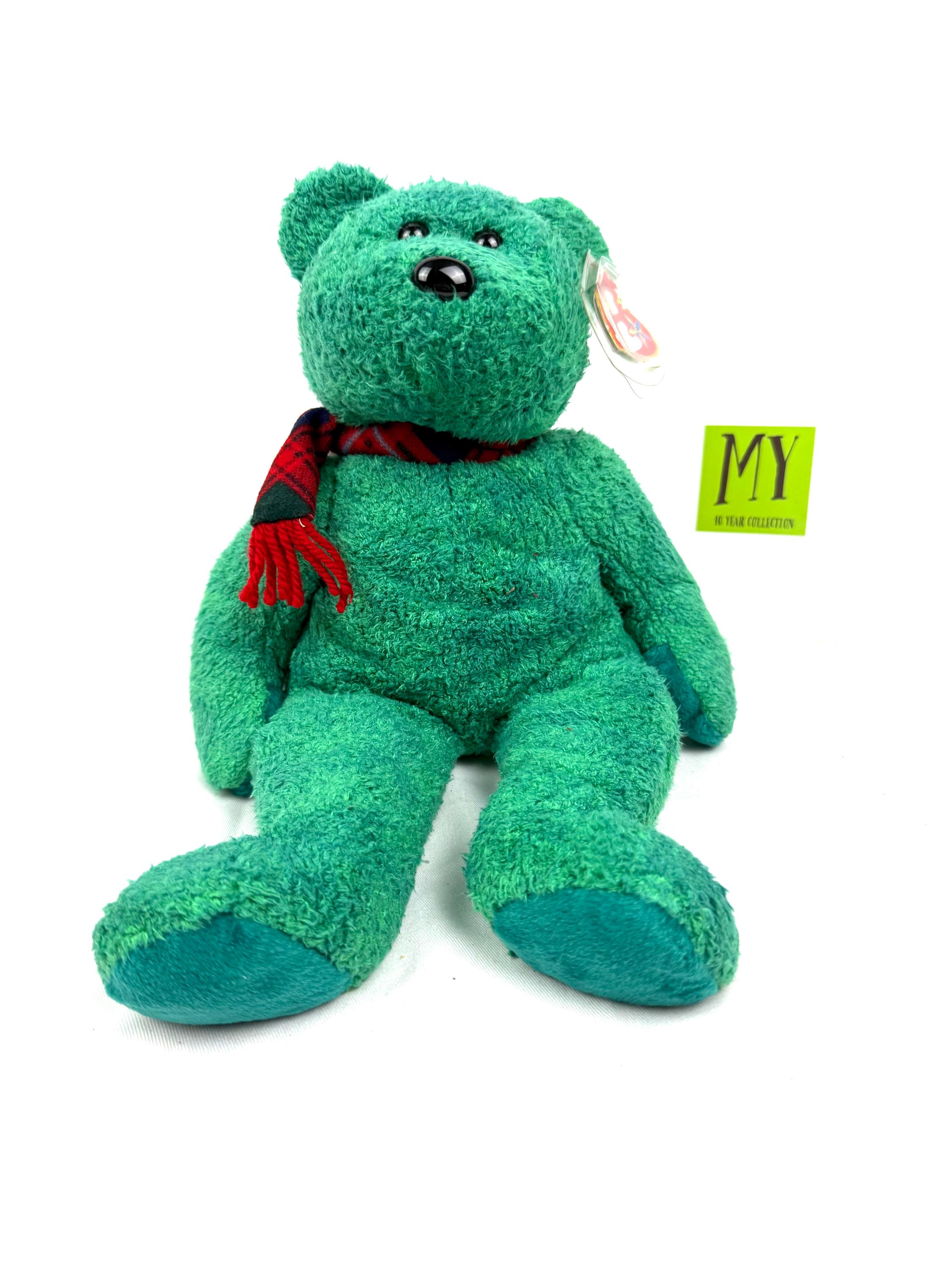 Ty Beanie Buddy Wallace Bear Green Plush Red Plaid Scarf Vintage 