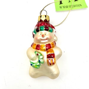Vintage Glass Snowman Ornament: Christmas Wreath Decor