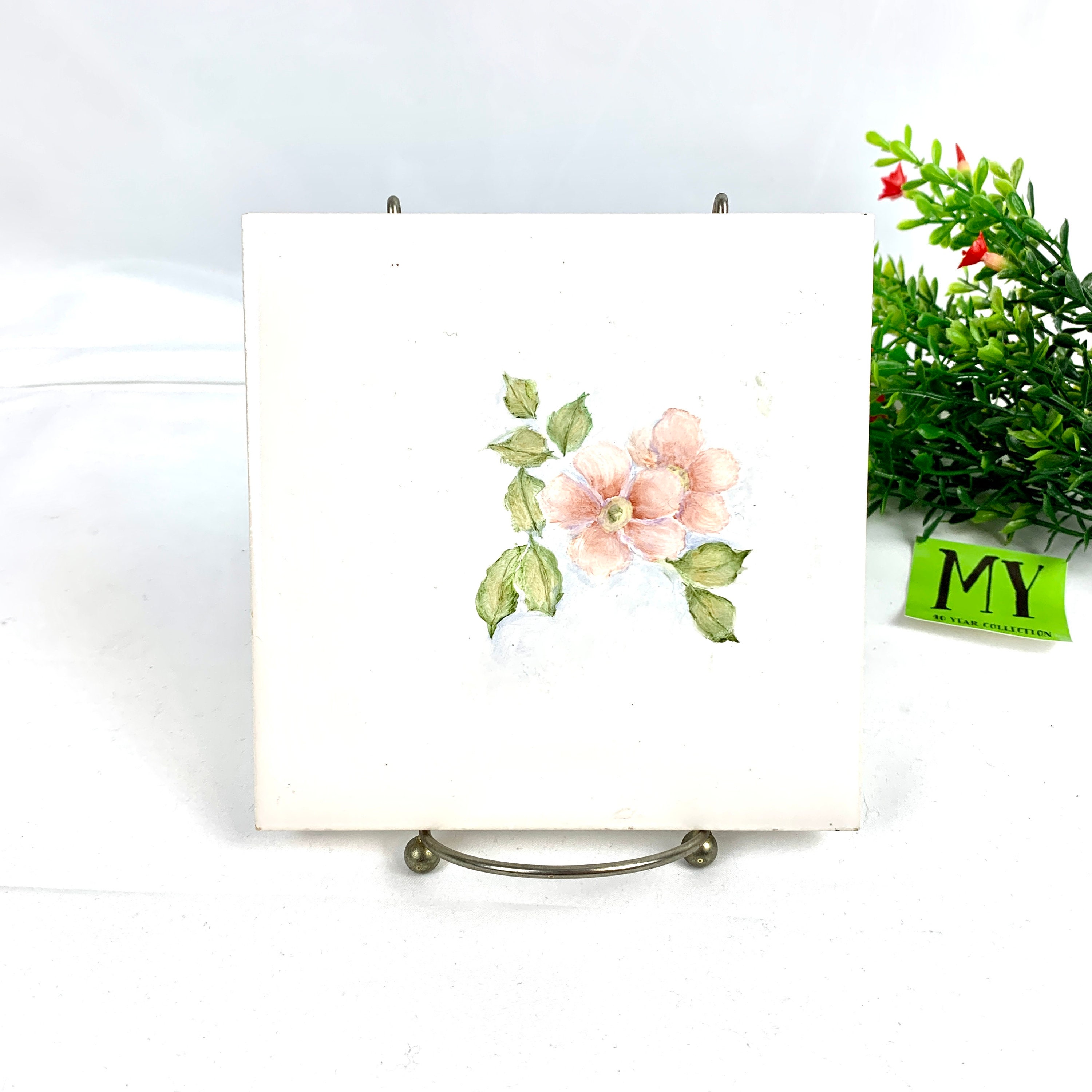 Vintage H & R Johnson Tile: Hand-painted Cherry Blossom Accent