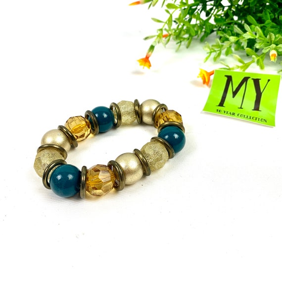 Beautiful Vintage Teal, Orange and Gold Bracelet … - image 1