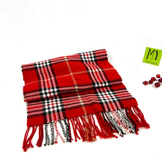 Vintage Scottish Tartan Red Plaid Scarf - Unisex S