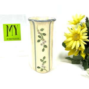 Vintage Vase - Mountain Meadowlands Pottery Vase - Cream with Blue Cornflowers - Signed 223 - Handpainted Vase - My40YearCollection