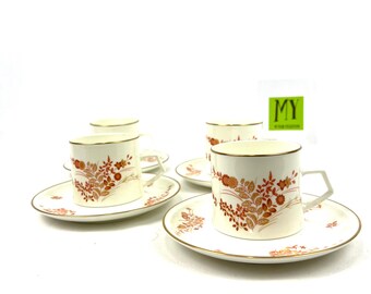 Vintage Mikasa Eastwind Bone China Cup and Saucer Set - Rust Floral Motif