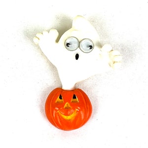 Vintage Hallmark Halloween Brooch Pin - Googled Eye Jack o Lantern Ghost Pin - Cute Halloween Jewelry- My40YearCollection
