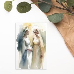 Santa Isabel y María - Postal - Una acuarela creada digitalmente, regalo perfecto para tus amigos católicos