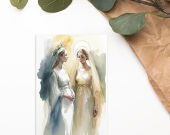St. Elizabeth and Mary - Postcard - A digitally created Watercolor painting, perfect gift for your Catholic friends