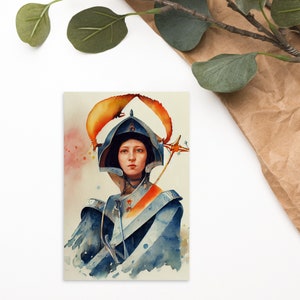 Heilige Jeanne d'Arc - Postkarte - Ein digital erstelltes Aquarell, perfektes Geschenk für deine katholischen Freunde