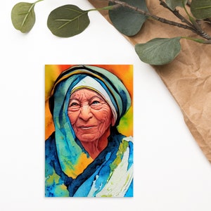 Sainte Thérèse de Calcutta - Carte postale - Une aquarelle créée numériquement, cadeau parfait pour vos amis catholiques