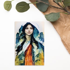 Saint Kateri Tekakwitha - Postcard - A digitally created Watercolor painting, perfect gift for your Catholic friends