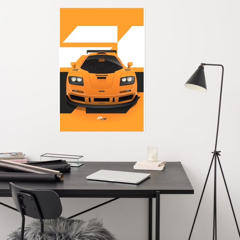 McLaren F1 LM Vector Illustration in Papaya Orange. Classic legendary racing car from the 1995 24 hours of Le Mans.