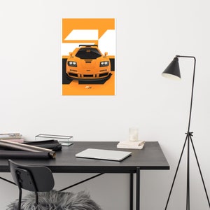 McLaren F1 LM Vector Illustration in Papaya Orange. Classic legendary racing car from the 1995 24 hours of Le Mans.