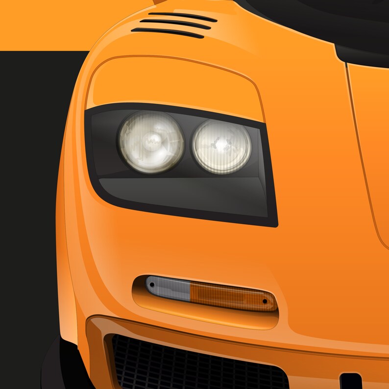 McLaren F1 LM Vector Illustration in Papaya Orange. Classic legendary racing car from the 1995 24 hours of Le Mans.