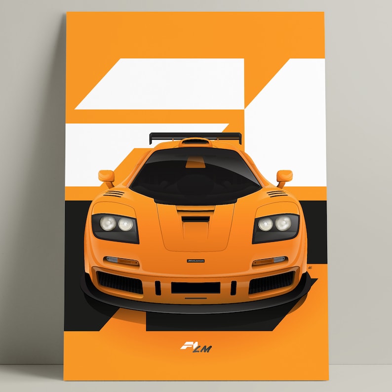 McLaren F1 LM Vector Illustration in Papaya Orange. Classic legendary racing car from the 1995 24 hours of Le Mans.