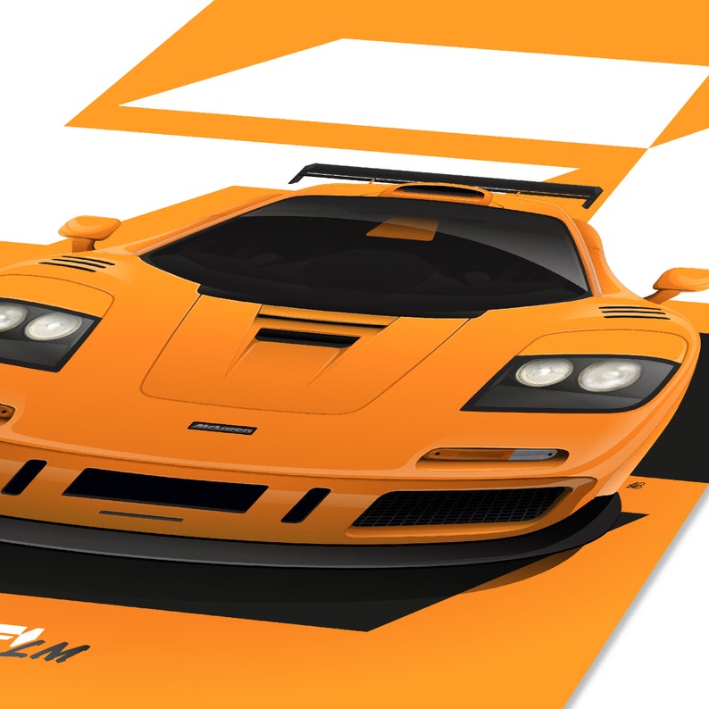 McLaren F1 LM Vector Illustration in Papaya Orange. Classic legendary racing car from the 1995 24 hours of Le Mans.