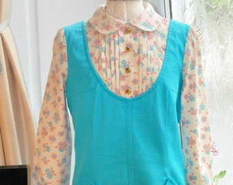 Vintage 60s Blue and Pink Laurenz Macona Peter Pan Collared Mod Dress