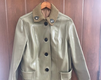 1960s Vintage Green Mod Leather Coat Size S/M