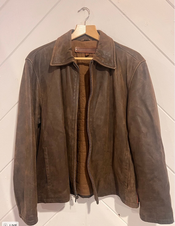 90s Guess Brown Leather Jacket Large - image 1